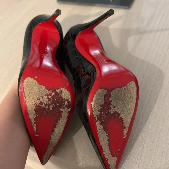 Christian Louboutin Kate 100 mm Red Bottom Pumps Alligator Calf Leather Size 36